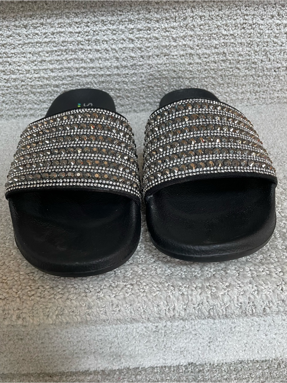 Skechers Black Cali Pop Ups Comfort Foot Bed Bling Sparkle Slides Sandals - Picture 3 of 10